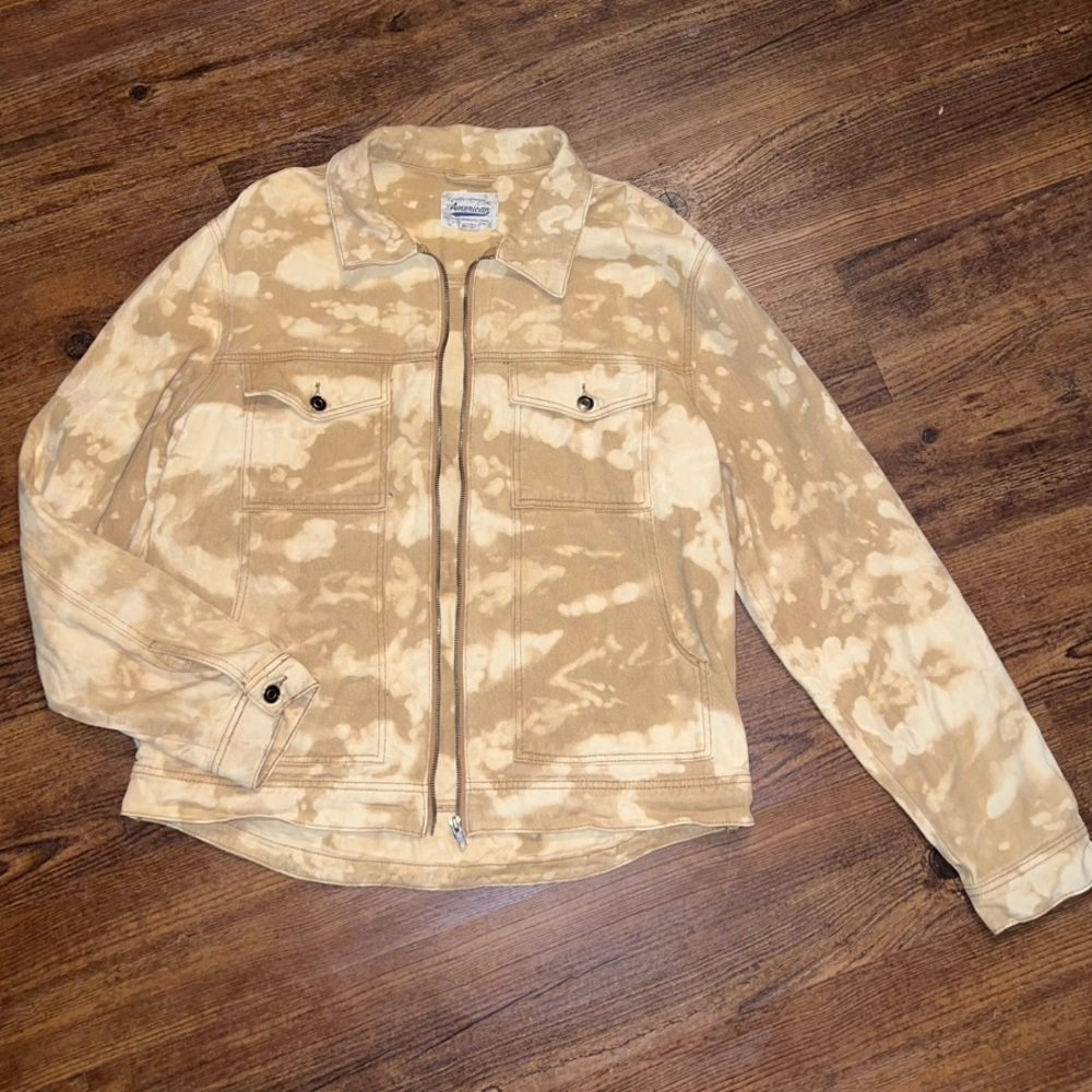 American Vintage Denim Khaki Zip Up Camo Upcycled Utility Retro Jacket Size XL - Picture 3 of 8